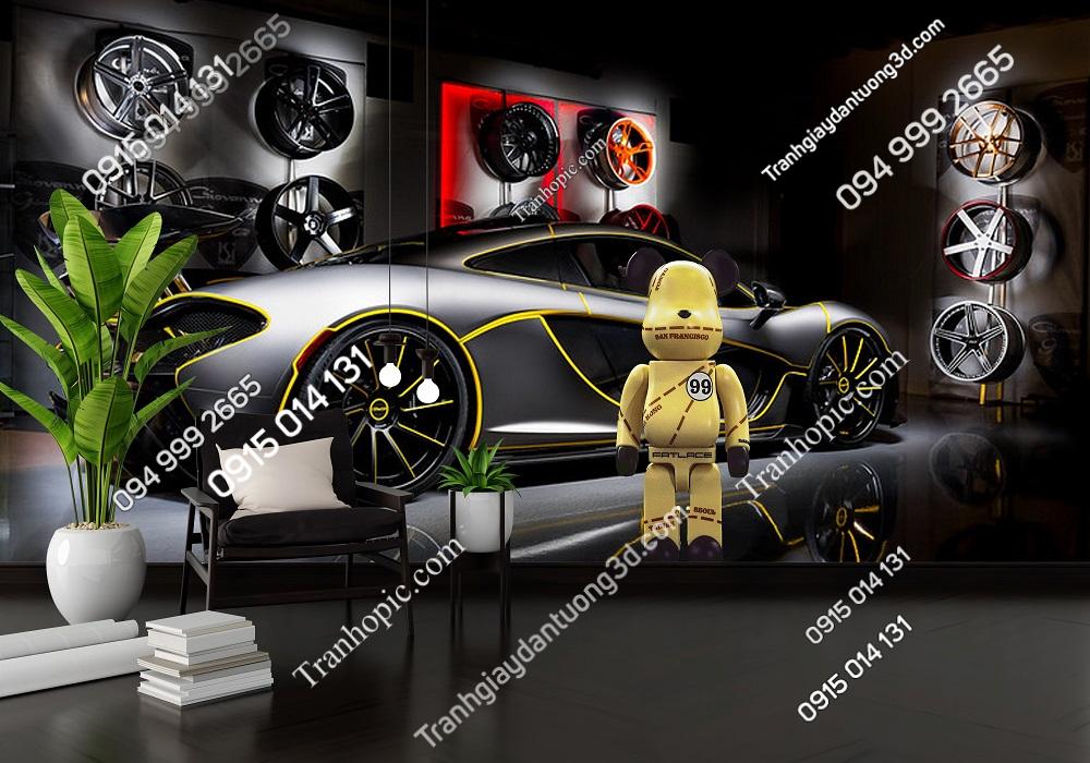 Tranh dán tường siêu xe McLaren và gấu BEARBRICK vàng FL26786636796