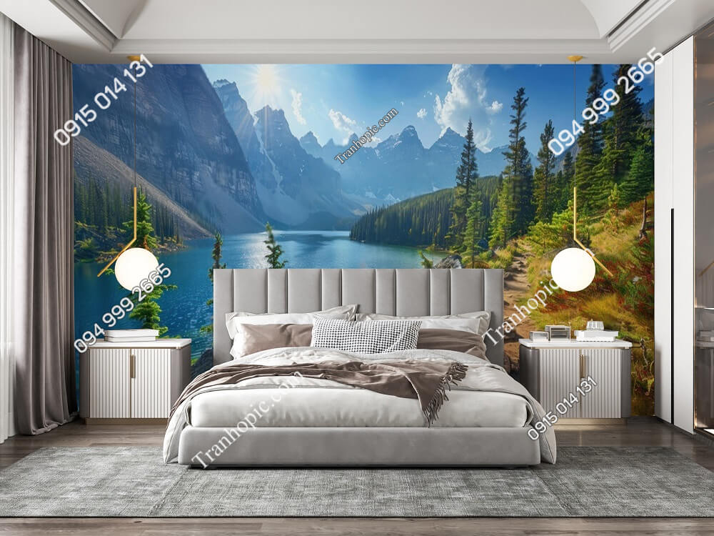 Tranh dán tường bờ hồ phong cảnh với con đường AB954747686