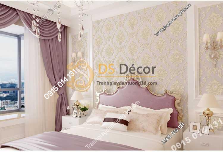 Giấy dán tường cổ điển 3D003 màu hồng nhạt phòng ngủ