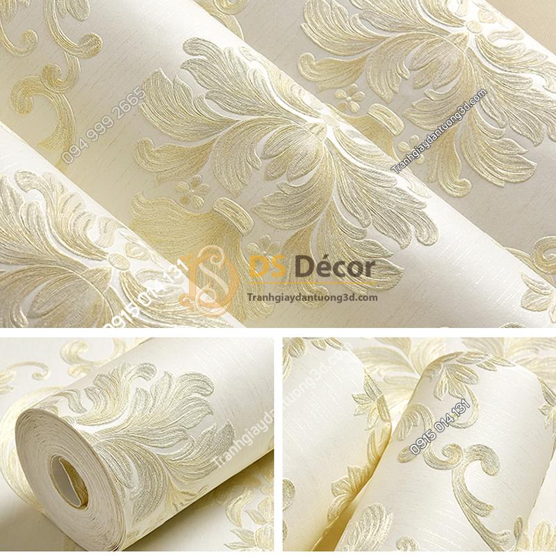 Giấy dán tường 3D dập nổi họa tiết hoa kiểu Châu Âu 3D003 nền trắng hoa vàng kem