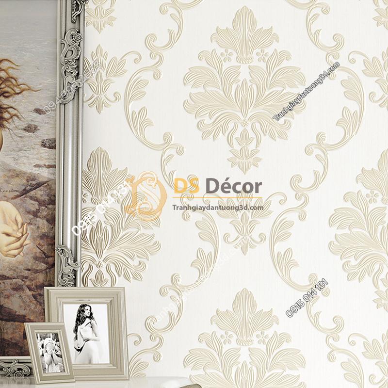 Giấy dán tường cổ điển 3D003 màu trắng