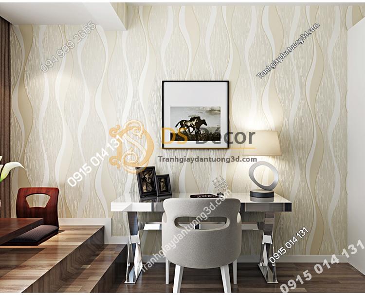 Giấy dán tường họa tiết sóng biền 3D015 màu be trắng 201