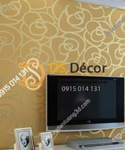 Giấy dán tường hoa hồng vàng phòng khách 3D013