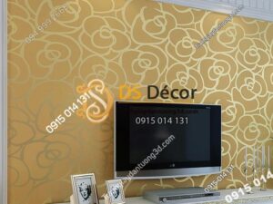 Giấy dán tường hoa hồng vàng phòng khách 3D013