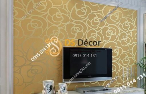 Giấy dán tường hoa hồng vàng phòng khách 3D013