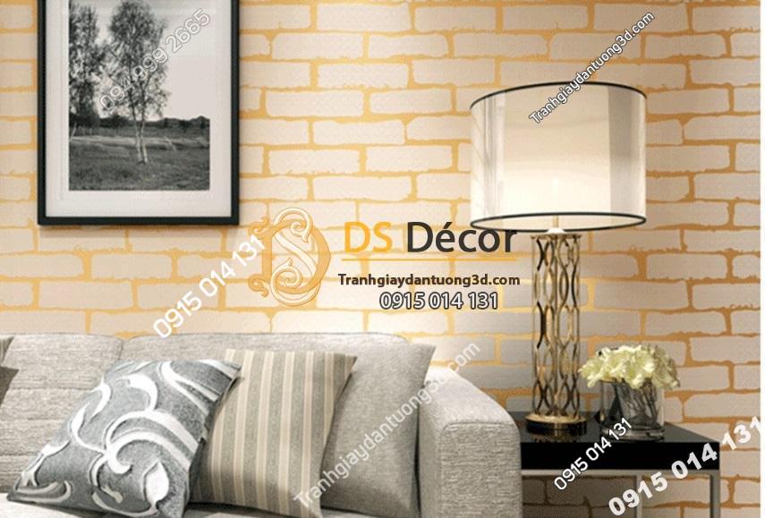 Giay dan tuong gach 3D dap noi mau vang 3D009 dán phong khach