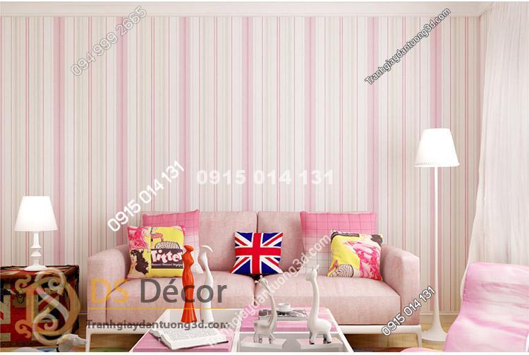 Giấy dán tường kẻ sọc dọc 3D031 màu hồng trang trí phòng ngủ