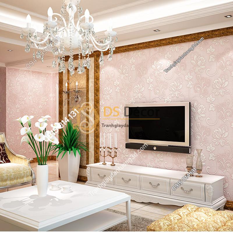 Giấy dán tường 3d họa tiết hoa sen cách điệu kiểu hoa trắng nền hồng
