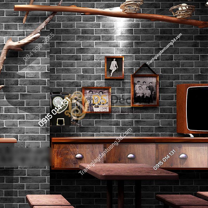 Giấy Dán Tường 3D – Họa Tiết Giả Gạch 3D006 màu đen xám trang trí quán cà phê