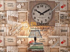 Giấy dán tường họa tiết giả gỗ kiểu retro 3D055 quán cafe sao đỏ