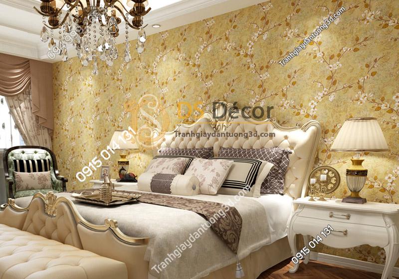 Phòng ngủ với Giấy dán tường họa tiết hoa ban rừng 3D040