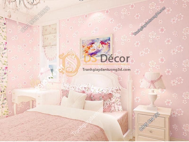 Giấy dán tường họa tiết hoa đào 3D068 màu hồng cho phòng tân hôn