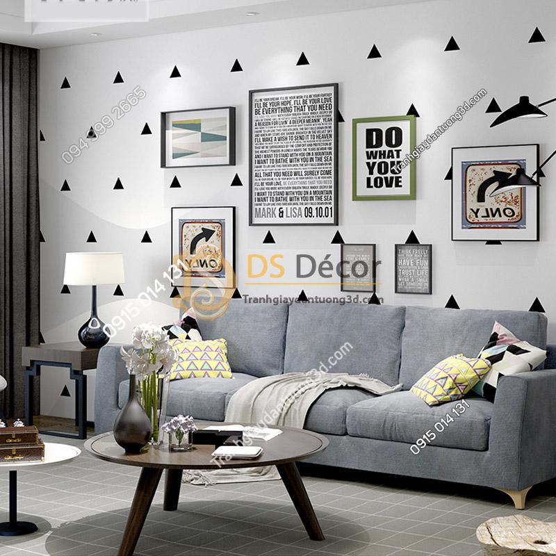 Giấy dán tường họa tiết tam giác đen trắng 3D048 trang trí phòng khách