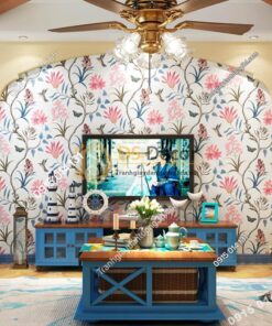 Giấy dán tường vườn hoa và chim 3D057 dán phòng khách