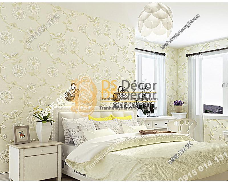 Giấy dán tường họa tiết hoa hướng dương chạm nổi màu be cho phòng ngủ