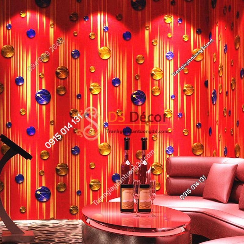 Giấy dán tường phòng hát karaoke họa tiết ngọc rơi 3D051 nền đỏ