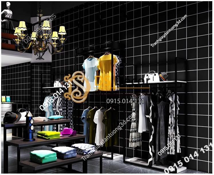 Giấy-dán-tường-caro-ô-vuông-trắng-3D088-màu đen