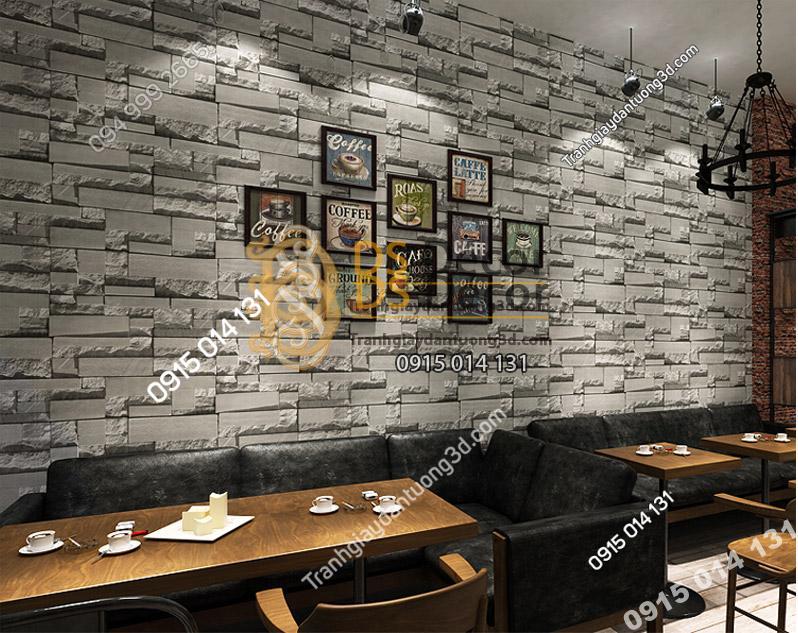 Giấy Dán Tường 3D Giả Gạch Đá 3D080 màu ghi trang trí cửa hàng trà sữa, cà phê ...