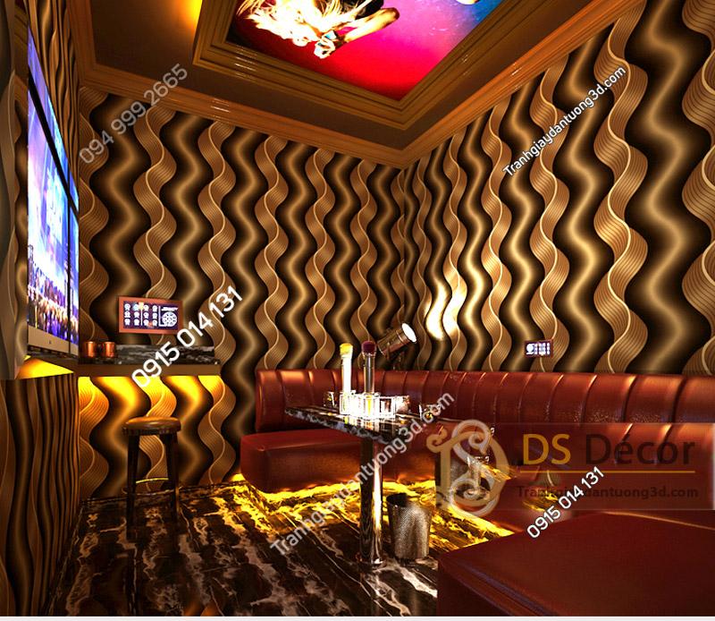 Giấy Dán Tường Quán Bar Karaoke Lượn Sóng 3D081 sọc đen vàng