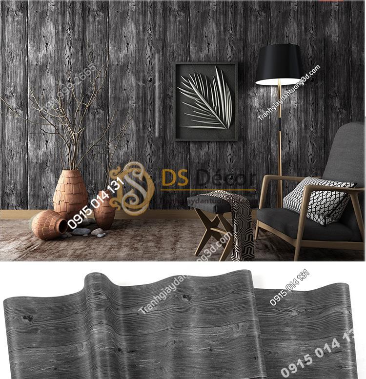 Giấy dán tường giả gỗ màu đen 3D103