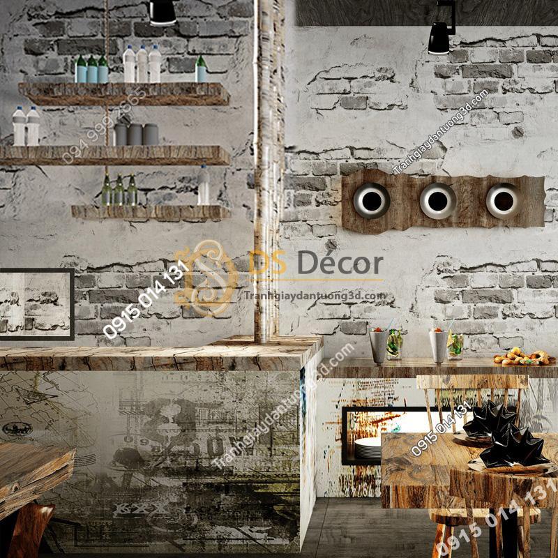 Giấy-dán-tường-quán-cafe-tường-gạch-cổ-3D109-màu-trắng