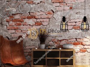 Giấy-dán-tường-quán-cafe-tường-gạch-cổ-3D109-màu đỏ