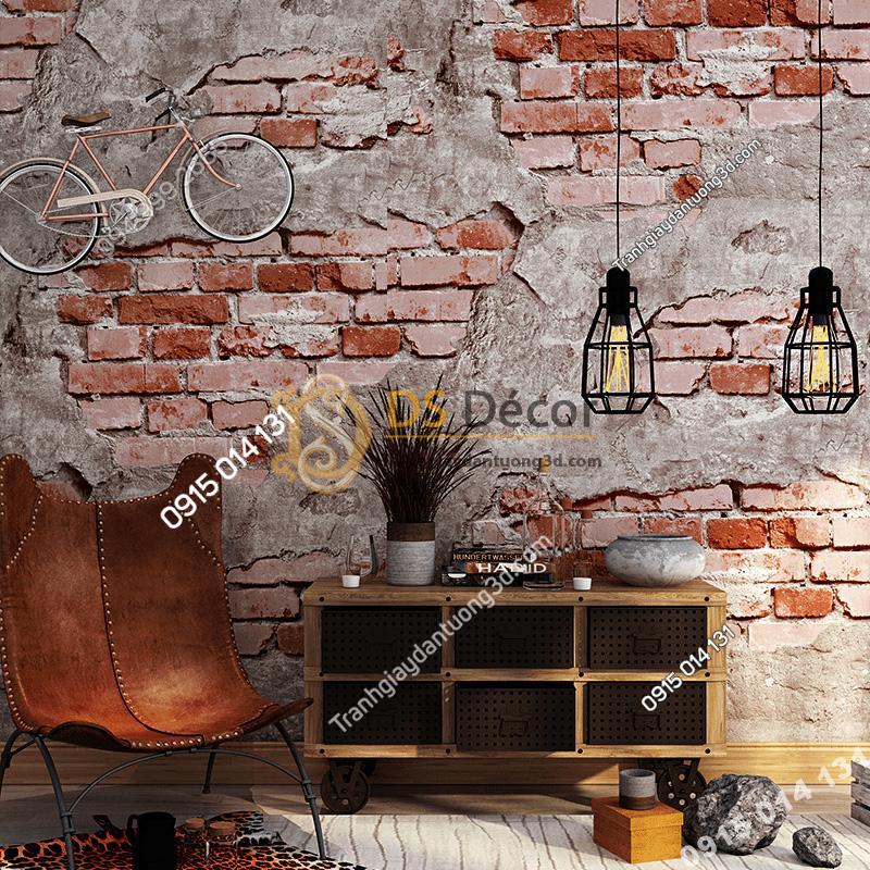 Giấy-dán-tường-quán-cafe-tường-gạch-cổ-3D109-màu đỏ