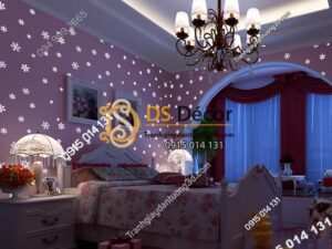 Giấy dán tường dạ quang bông tuyết hồng ban đêm 3D170