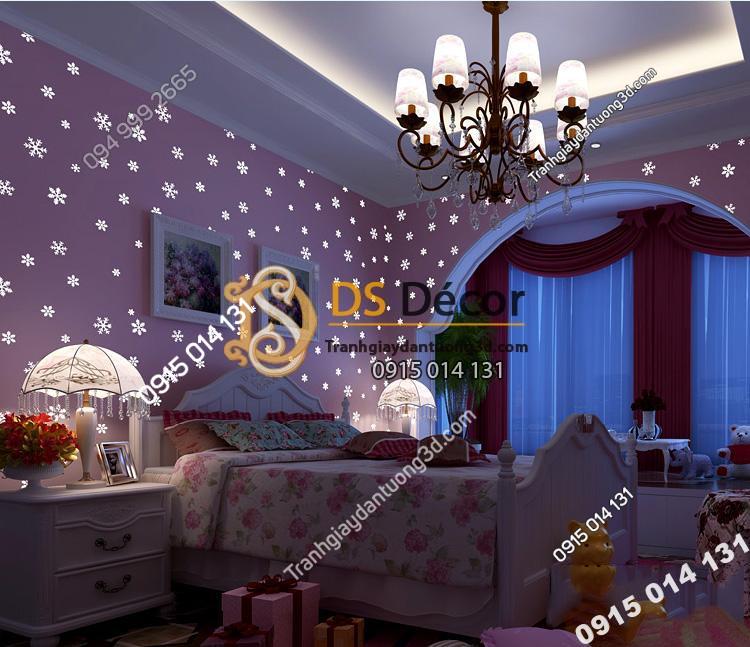 Giấy dán tường dạ quang bông tuyết hồng ban đêm 3D170