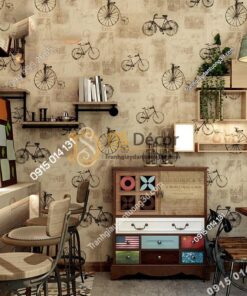 Giấy dán tường họa tiết xe đạp 3D172 trang trí quán bar