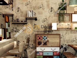 Giấy dán tường họa tiết xe đạp 3D172 trang trí quán bar