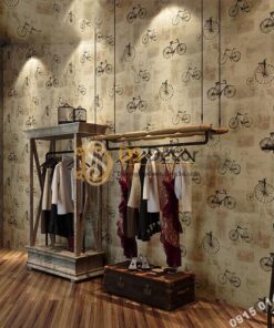 Giấy dán tường họa tiết xe đạp 3D172 trang trí shop thời trang