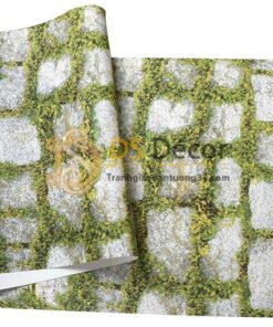 Bề mặt giấy dán tường giả đá xen rêu xanh 3d179
