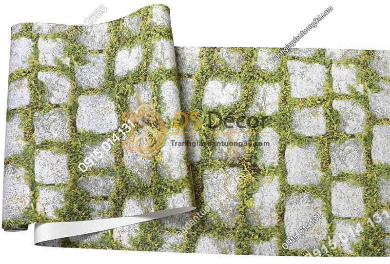 Bề mặt giấy dán tường giả đá xen rêu xanh 3d179