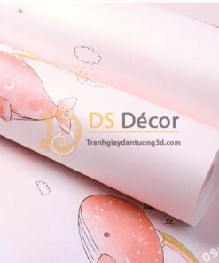 Be-mat-giay-dan-tuong-ca-heo-Dolphin-va-Mây-phong-tre-em-mau-hong-3d134