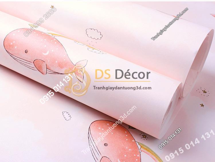 Be-mat-giay-dan-tuong-ca-heo-Dolphin-va-Mây-phong-tre-em-mau-hong-3d134