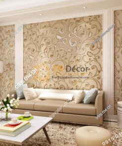 Giấy dán tường lá sen móc hoa 3D150 màu cà phê