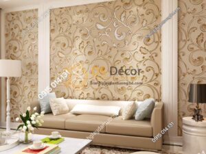 Giấy dán tường lá sen móc hoa 3D150 màu cà phê