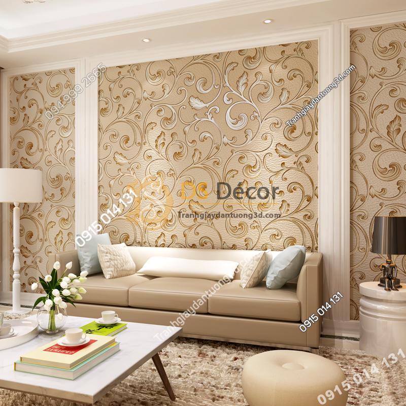 Giấy dán tường lá sen móc hoa 3D150 màu cà phê