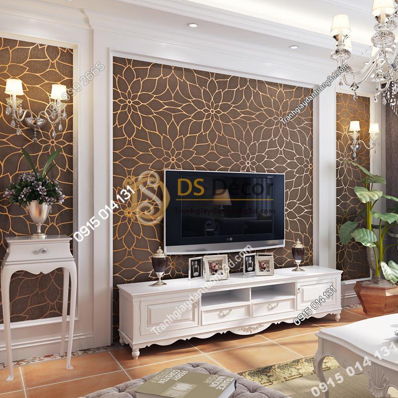 Giấy dán tường hoa cúc 3D161 màu cà phê