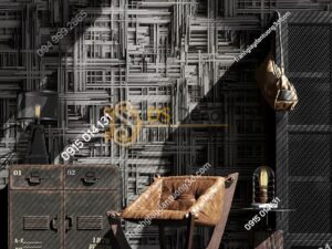 Giấy dán tường thanh sắt đan xen 3D156 màu đen