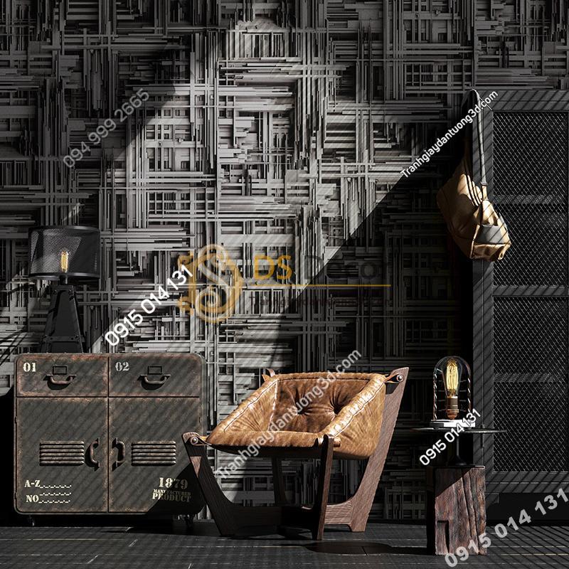 Giấy dán tường thanh sắt đan xen 3D156 màu đen