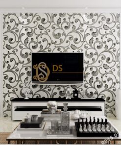 Giấy dán tường lá sen móc hoa 3D150 màu đen