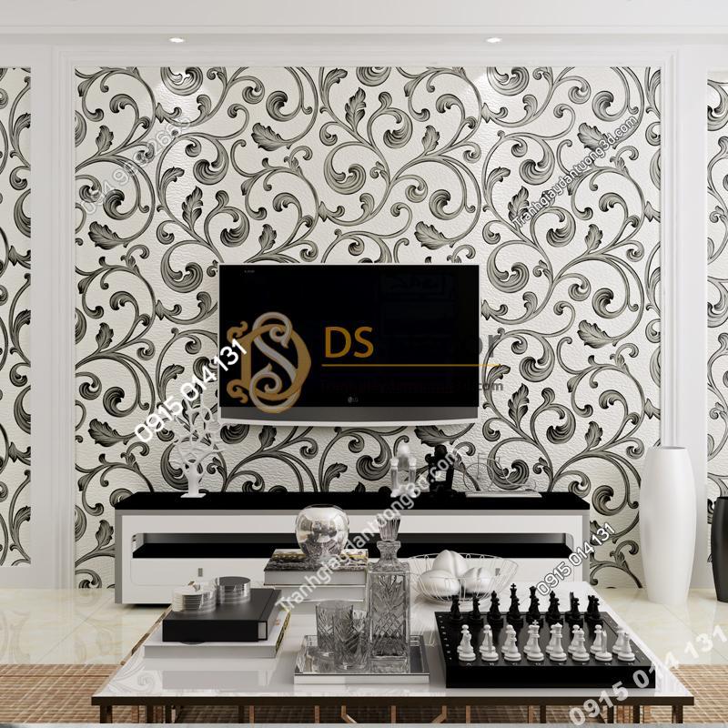Giấy dán tường lá sen móc hoa 3D150 màu đen