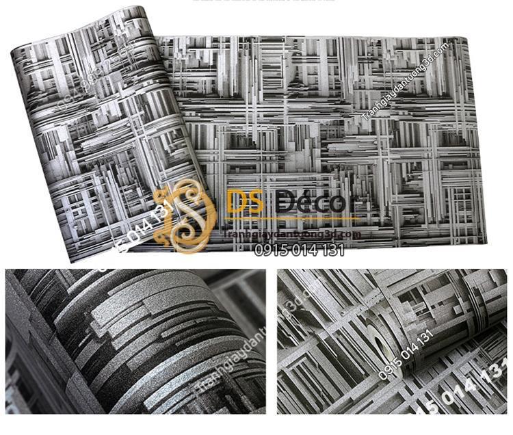 Giấy dán tường thanh sắt đan xen 3D156 màu đen bề mặt