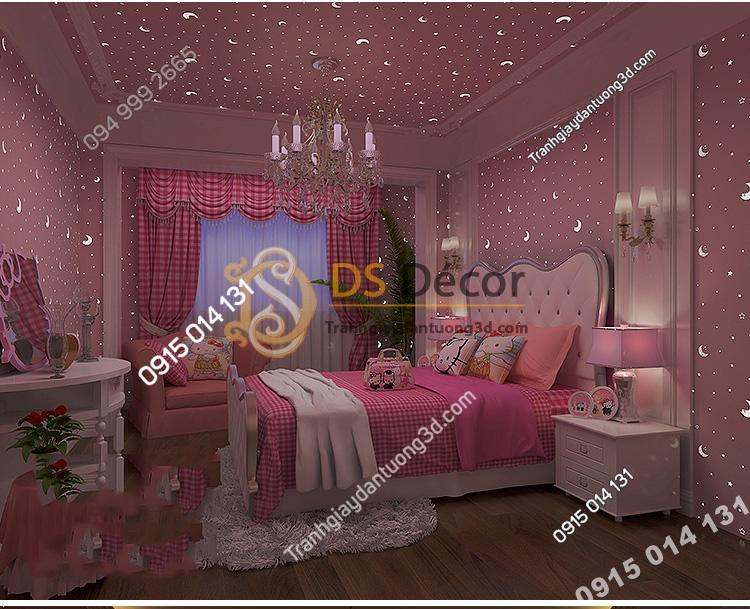 Giấy dán tường dạ quang hồng ban đêm 3D170