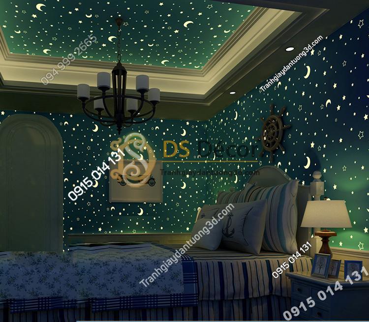 Giấy dán tường dạ quang xanh ban đêm 3D170