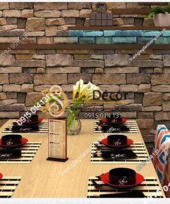 Giấy dán tường giả đá retro cho quán ăn 3D164 màu nâu xám