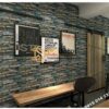 Giấy dán tường giả đá retro cho nhà hàng 3D164 màu xanh