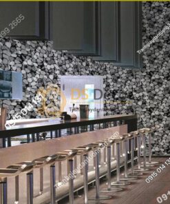Giấy dán tường giả đá sỏi 3D153 màu trắng trang trí quán rượu, quán coffee